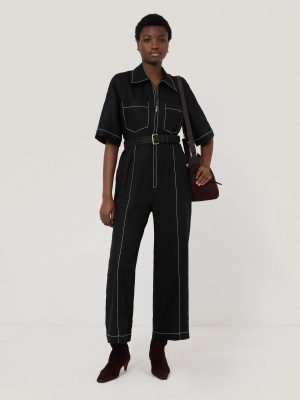 Linen Contrast Stitch Jumpsuit