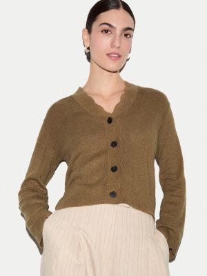 Linen Cotton Scallop Cardigan