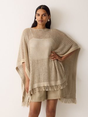 Linen Blend Open Stitch Poncho
