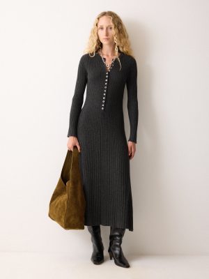 Multi Button Rib Knit Dress