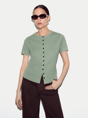 Fine Rib Baby Button T-shirt