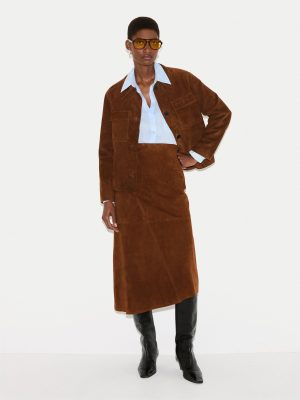 Suede Midi Asymmetric Skirt