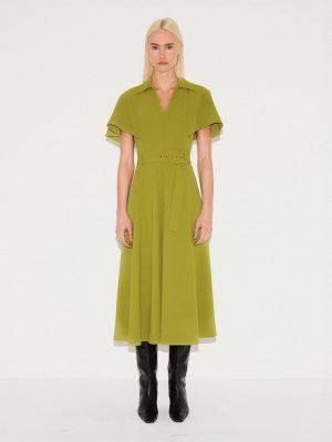 Cape Sleeve Belted Shirt Dress