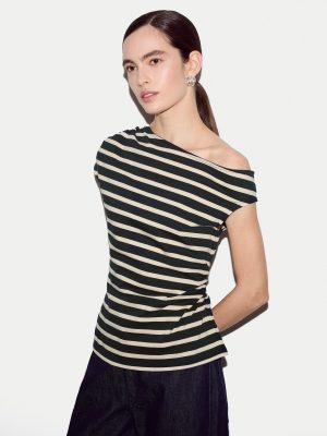 Stripe Asymmetric Neck Top