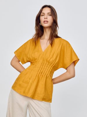 Linen Pintuck Waist Top